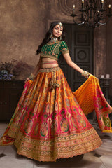 Yellow Silk Sequence Zarkan Work Lehenga Choli Set