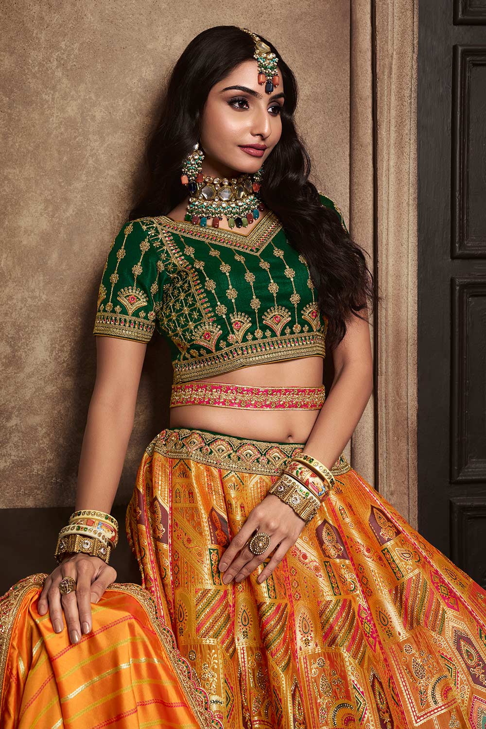 Yellow Silk Sequence Zarkan Work Lehenga Choli Set