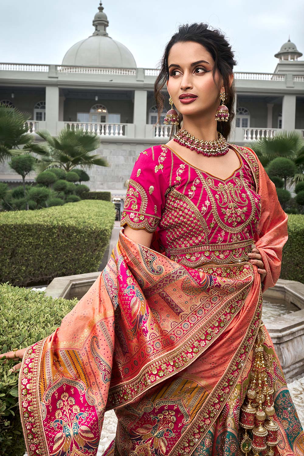 Orange Banarasi Silk Zarkan Codding Work Lehenga Choli