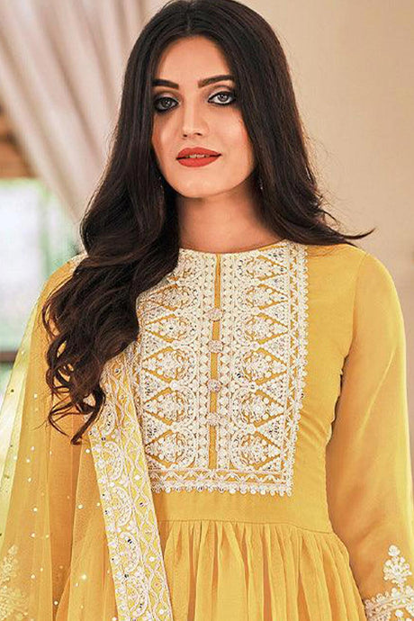 Yellow Georgette Pakistani Palazzo Suit