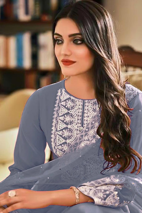 Grey Georgette Pakistani Palazzo Suit