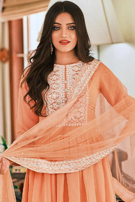 Peach Georgette Pakistani Palazzo Suit