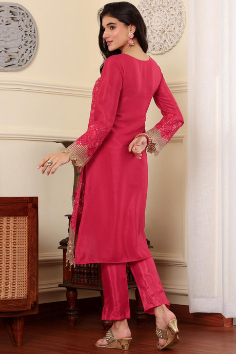 Pink Chinon Silk Embroidered Pakistani Suit