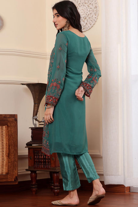 Rama Green Georgette Embroidered Pakistani Suit