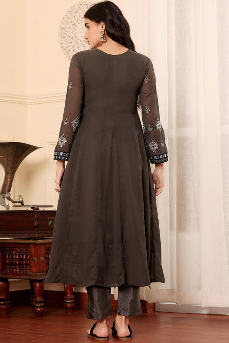 Brown Georgette Embroidered Pakistani Suit