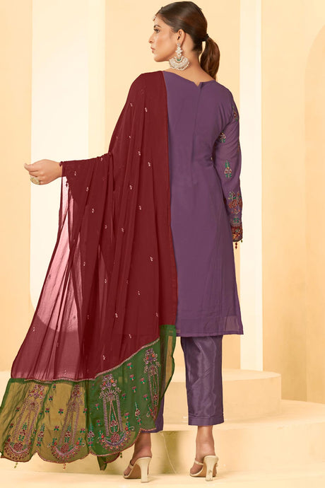 Purple Georgette Embroidered Pakistani Suit