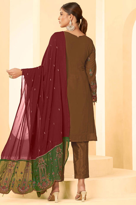 Brown Georgette Embroidered Pakistani Suit