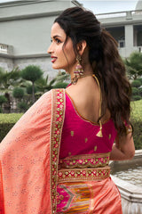 Orange Banarasi Silk Zarkan Codding Work Lehenga Choli