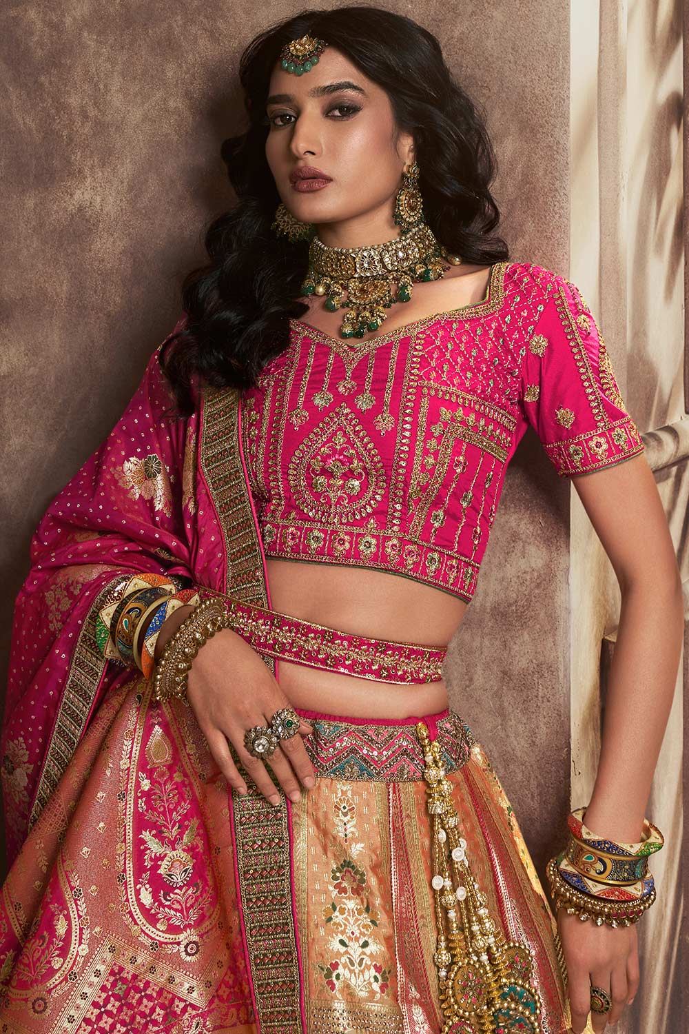 Peach Silk Sequence Zarkan Work Lehenga Choli Set