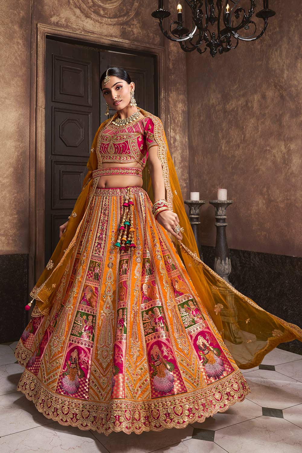 Pink Banarasi Silk Embroidered Lehenga Choli Set