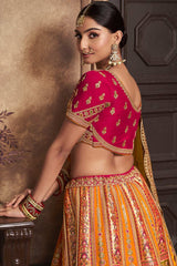 Pink Banarasi Silk Embroidered Lehenga Choli Set