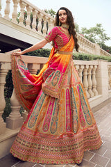 Multicolor Banarasi Silk Zarkan Codding Work Lehenga Choli Set