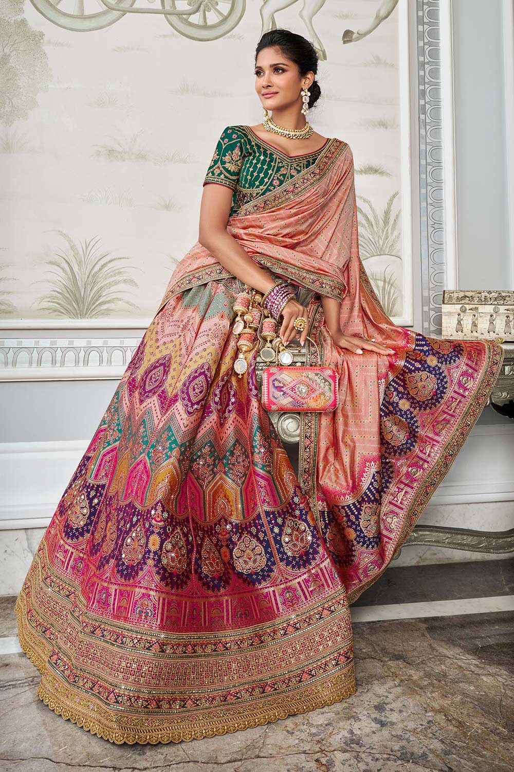 Light Orange Banarasi Silk Zarkan Codding Work Lehenga Choli