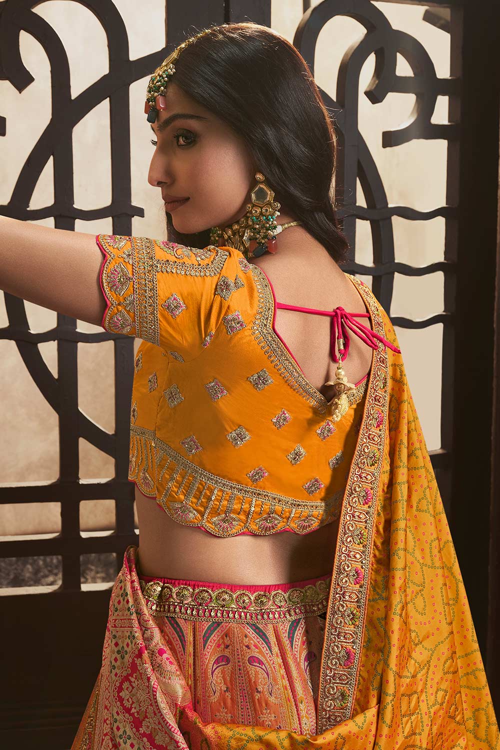 Yellow Silk Sequence Zarkan Work Lehenga Choli Set