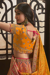 Yellow Silk Sequence Zarkan Work Lehenga Choli Set