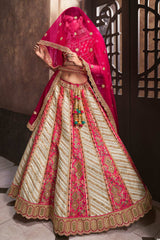 Cream Banarasi Silk Embroidered Lehenga Choli Set