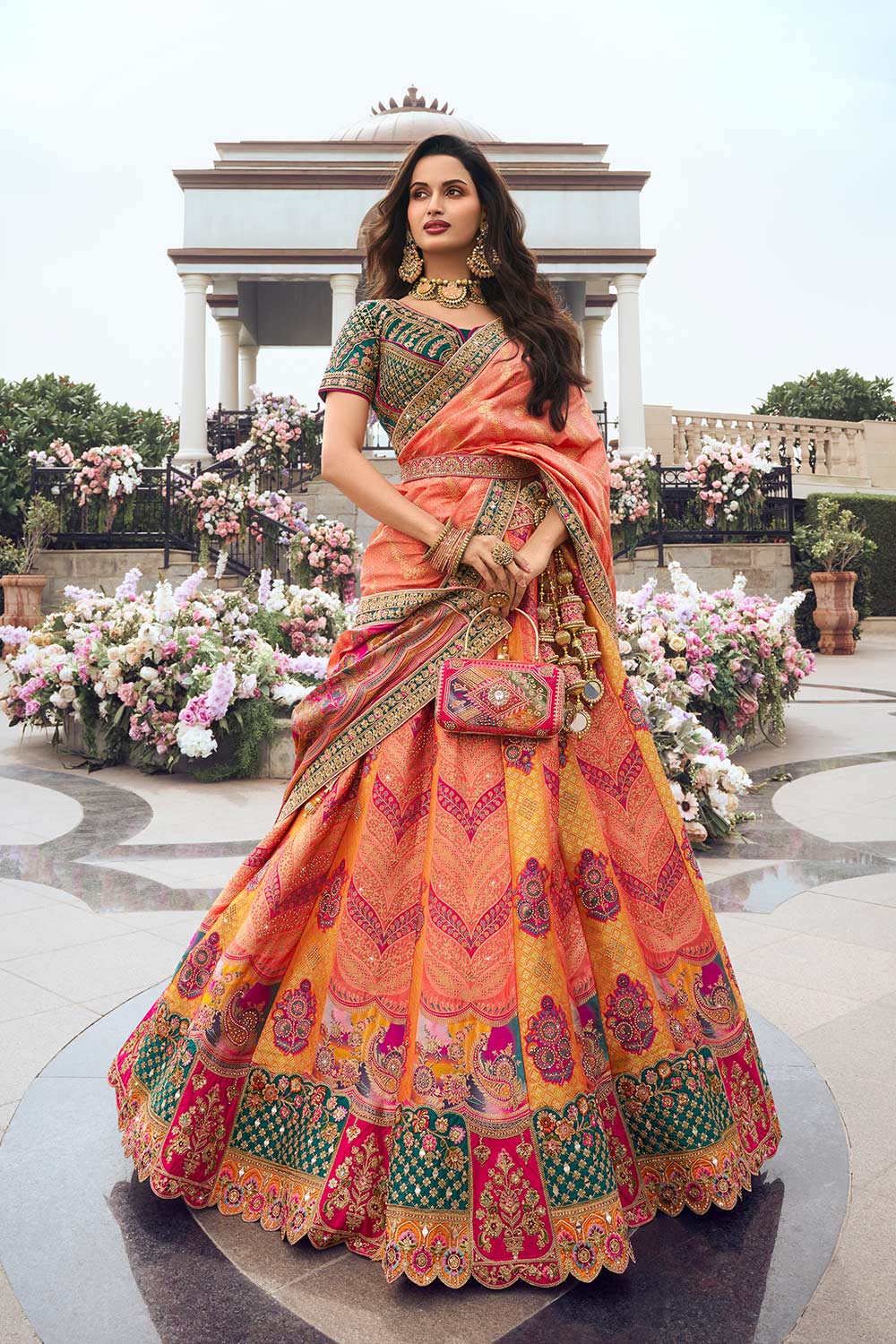 Multicolor Banarasi Silk Zarkan Codding Work Lehenga Choli Set