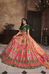 Peach Silk Sequence Zarkan Work Lehenga Choli Set