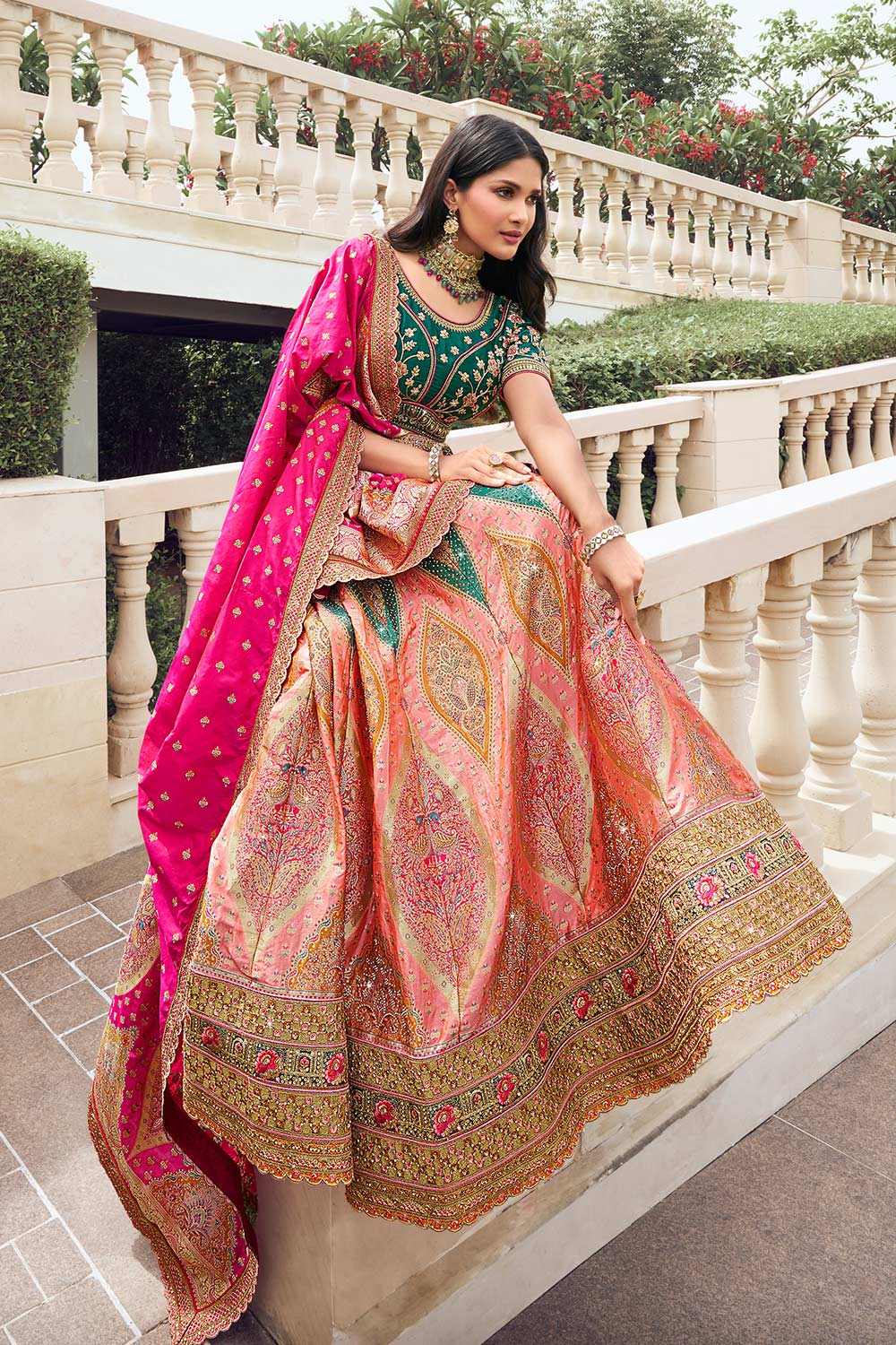 Multicolor Banarasi Silk Zarkan Codding Work Lehenga Choli Set