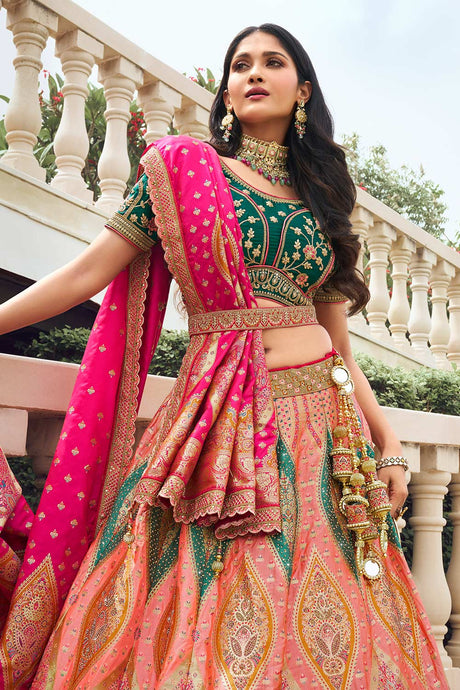 Multicolor Banarasi Silk Zarkan Codding Work Lehenga Choli Set