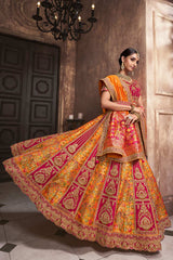 Yellow Banarasi Silk Embroidered Lehenga Choli Set