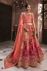 Pink Banarasi Silk Embroidered Lehenga Choli Set