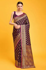 Wine Banarasi Silk Saree