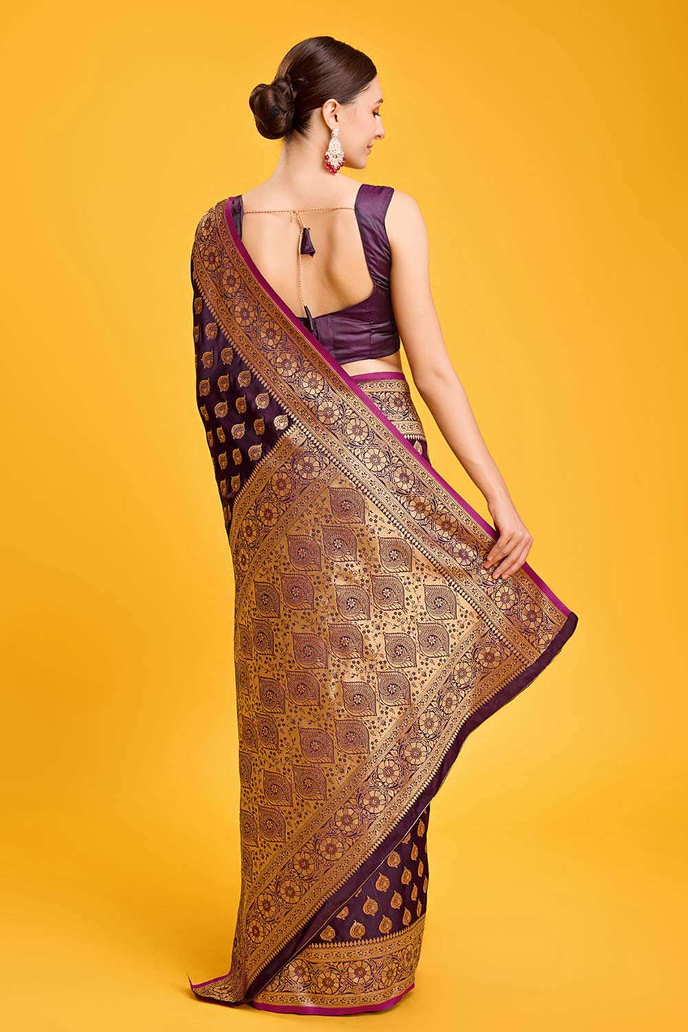 Wine Banarasi Silk Saree