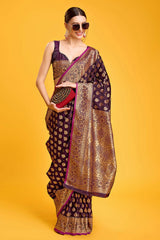 Wine Banarasi Silk Saree