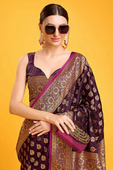 Wine Banarasi Silk Saree