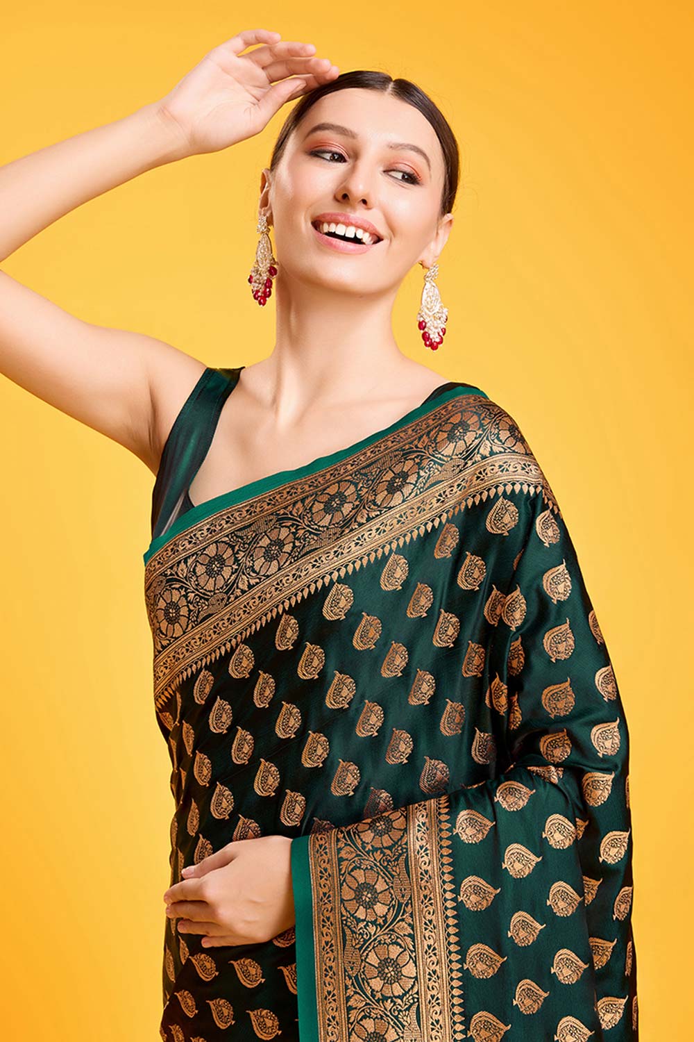 Bottle Green Banarasi Silk Saree