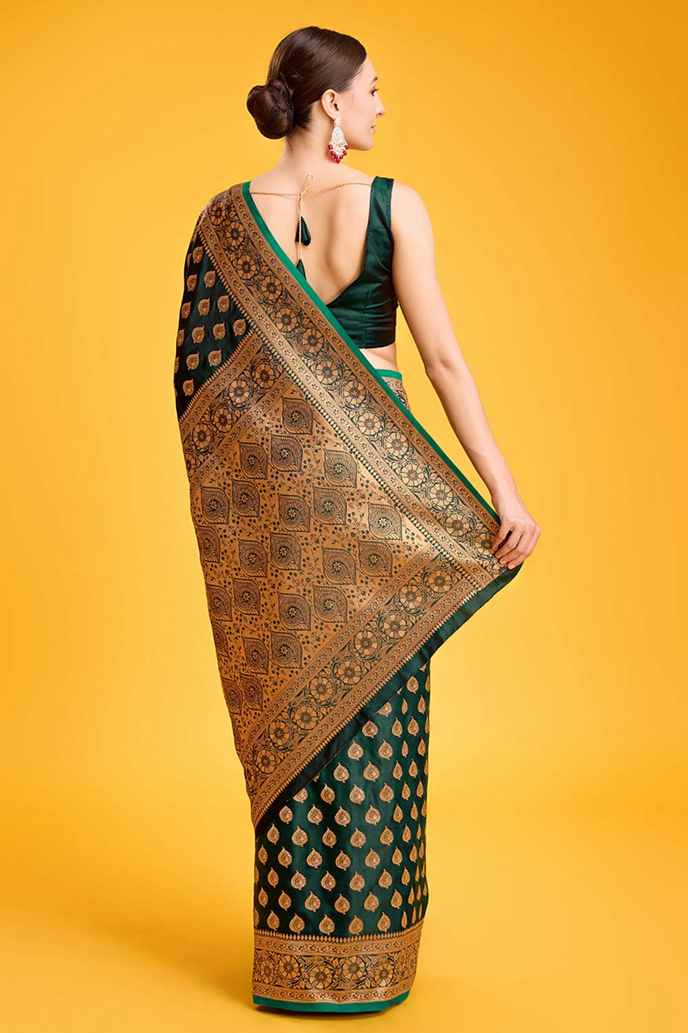 Bottle Green Banarasi Silk Saree