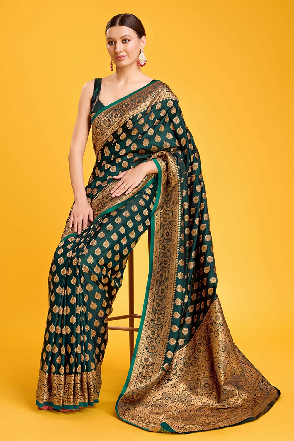 Bottle Green Banarasi Silk Saree