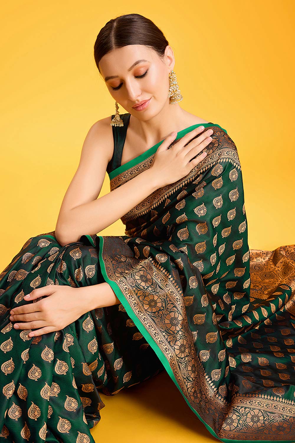 Dark Green Banarasi Silk Saree