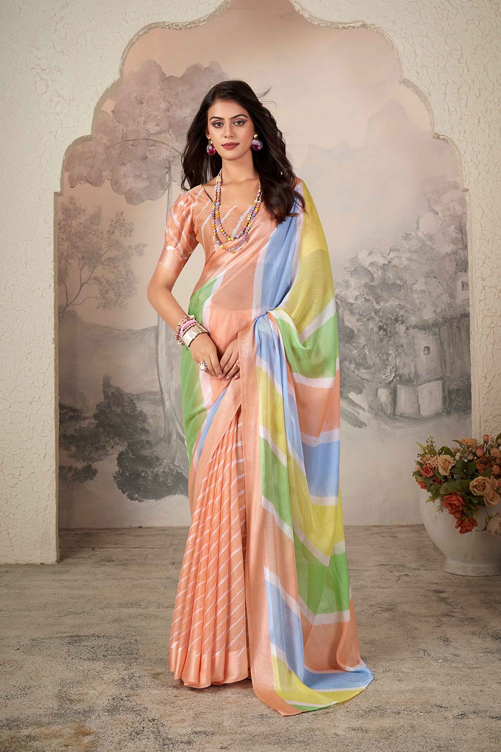 Orange Chiffon Woven Saree