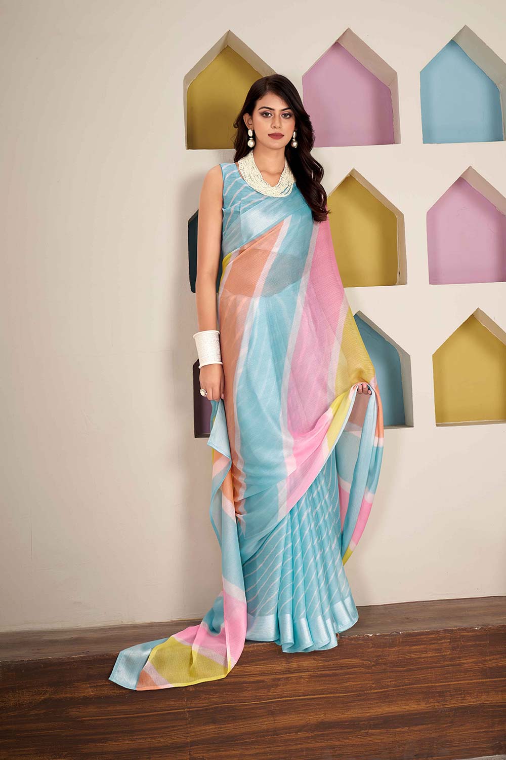 Sky Blue Chiffon Woven Saree