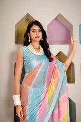 Sky Blue Chiffon Woven Saree