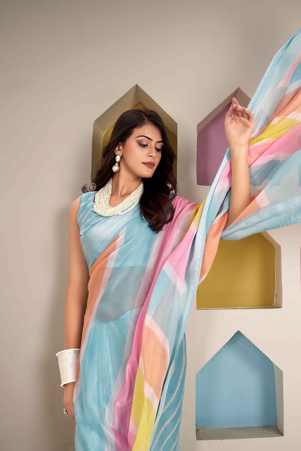 Sky Blue Chiffon Woven Saree