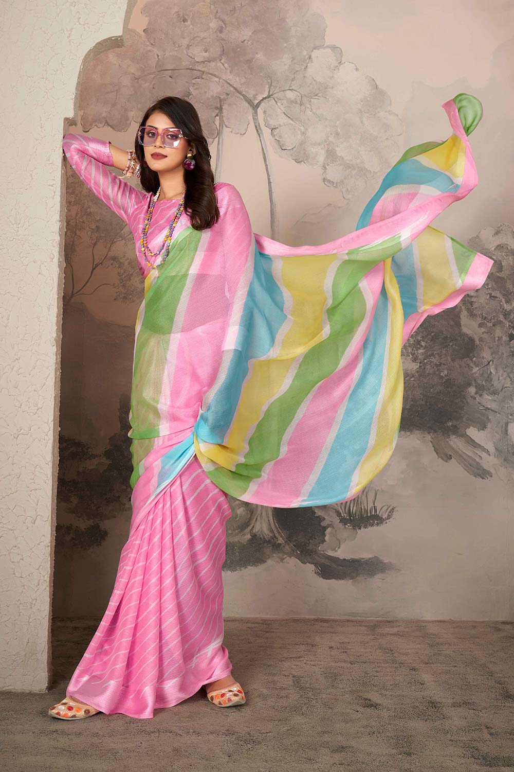 Pink Chiffon Woven Saree