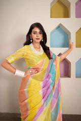 Yellow Chiffon Woven Saree