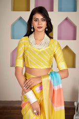 Yellow Chiffon Woven Saree