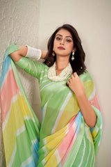 Green Chiffon Woven Saree