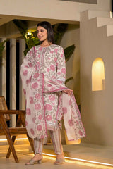 Pink Floral Print Pure Cotton Kurta Set