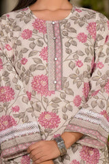 Pink Floral Print Pure Cotton Kurti Set