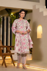 Pink Floral Print Pure Cotton Kurti Set