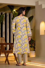 Yellow Floral Print Pure Cotton Kurti Set