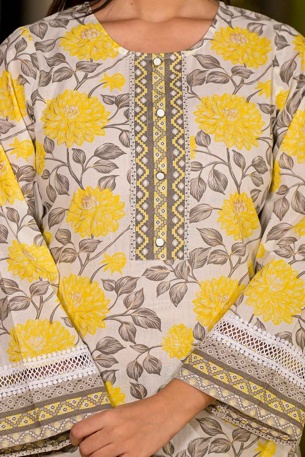 Yellow Floral Print Pure Cotton Kurta Set