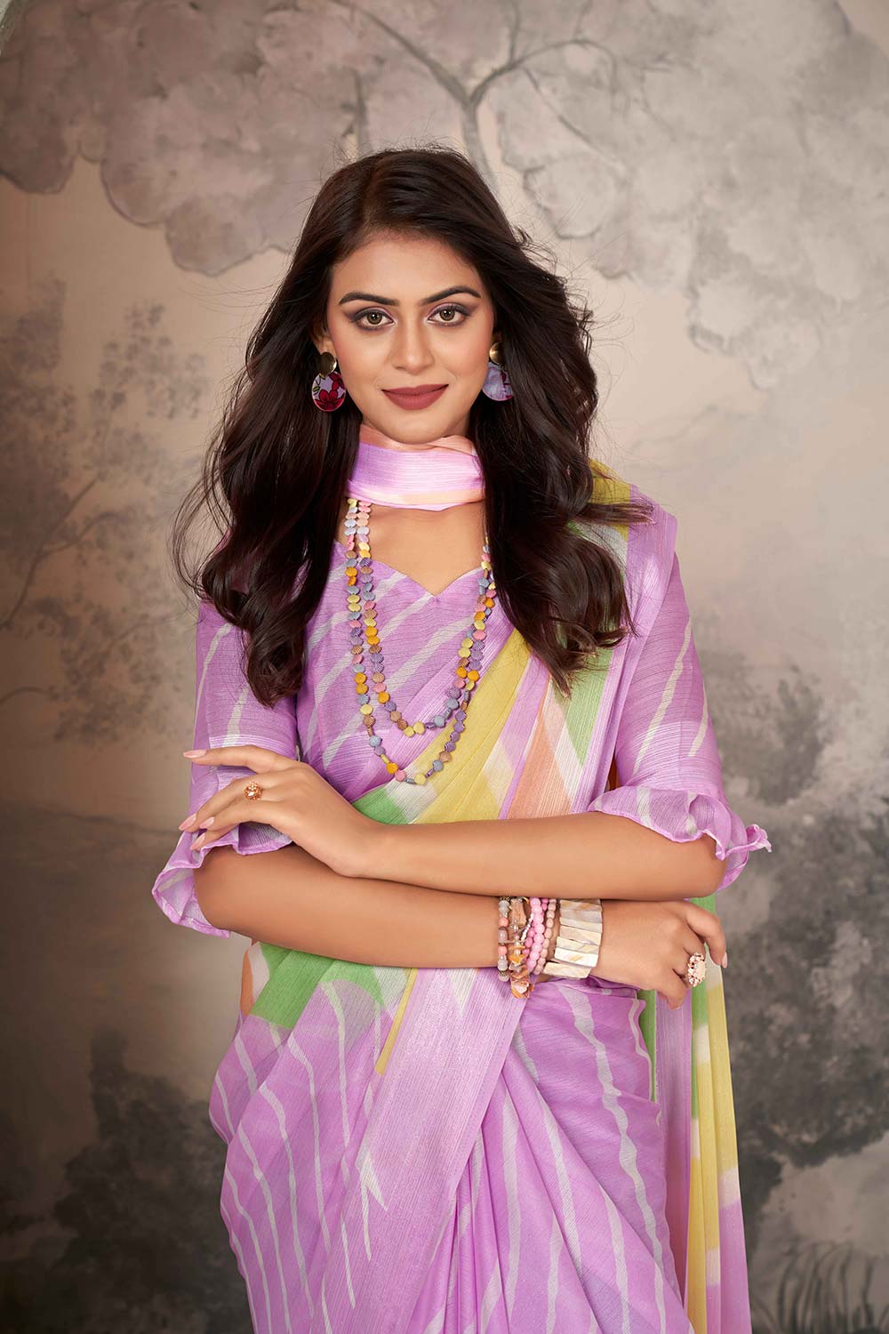 Lavender Chiffon Woven Saree