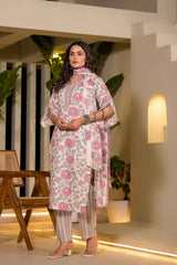 Multi-Color Floral Print Pure Cotton Kurta Set