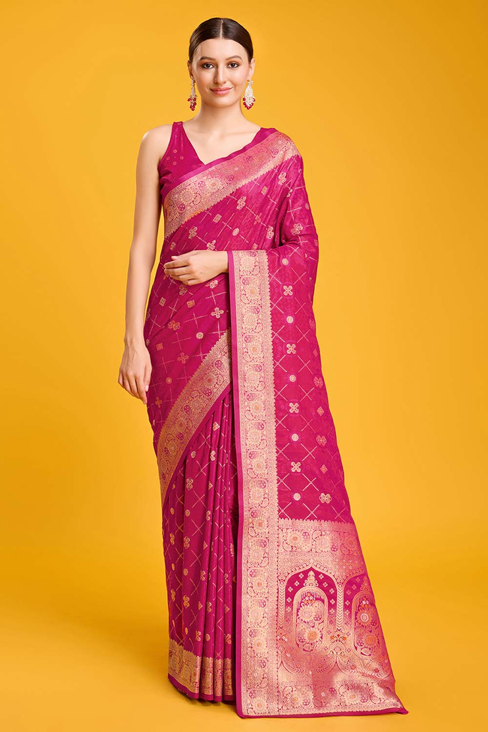 Magenta Banarasi Satin Silk Saree